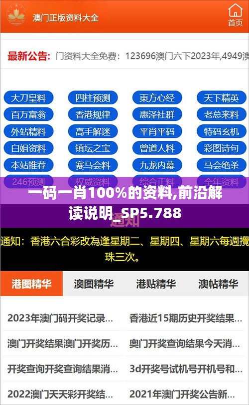 一码一肖100%的资料,前沿解读说明_SP5.788